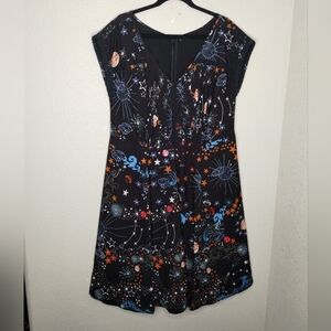 eShakti Pintuck Pleat Lace Trim Constellation Print Crepe Dress Custom Size